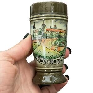 Handabeit Shot Glass Germany Handpainted Handmade Vintage Schnapps Stoneware